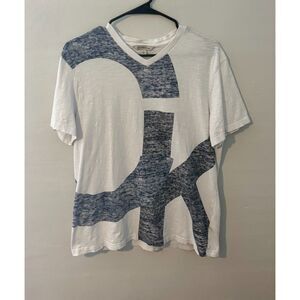 Calvin Klein Jeans Men’s T-Shirt Large White Blue CK Logo V-Neck Tee